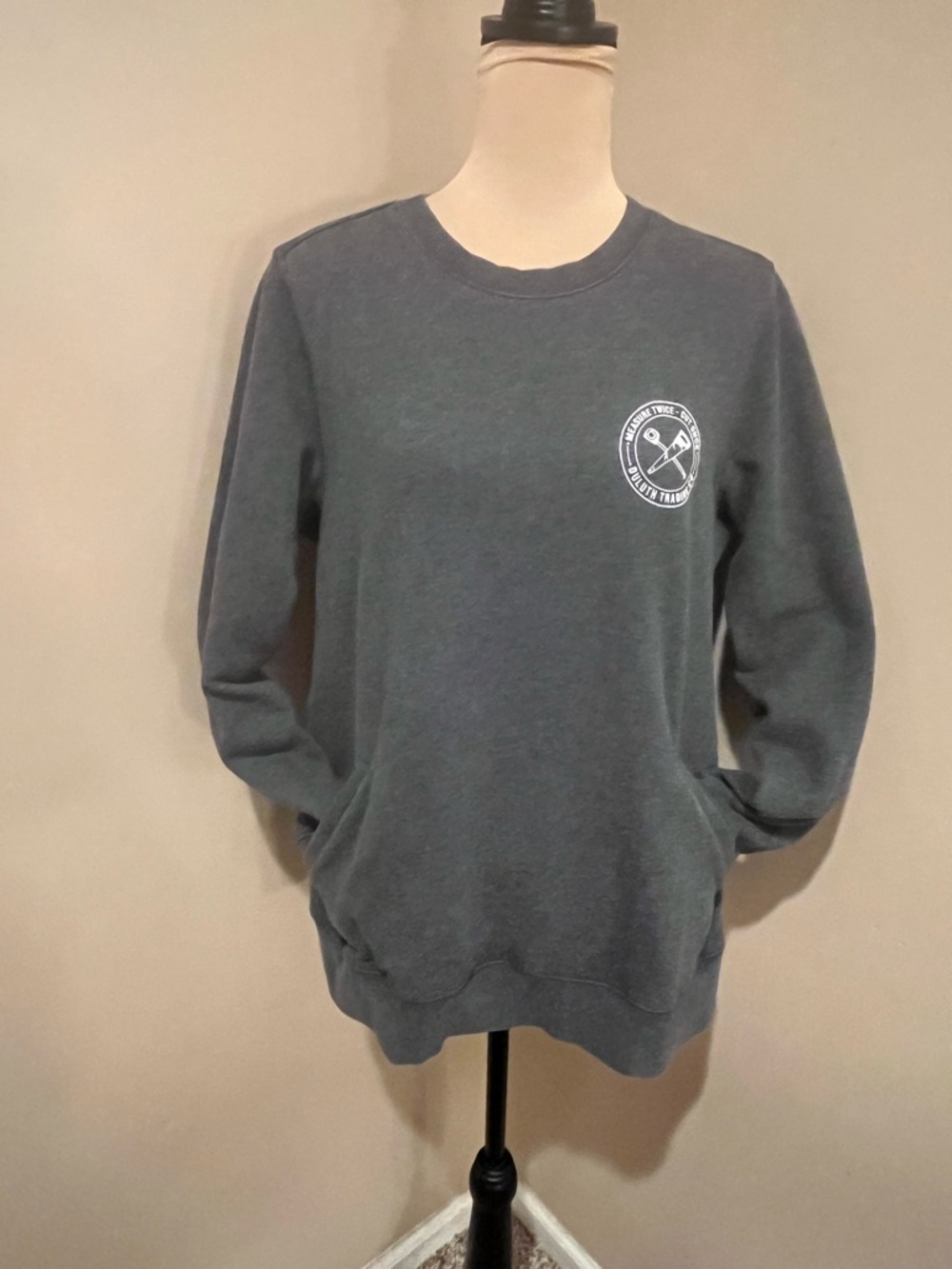 Duluth Trading Co Charcoal Gray Pullover with White Tool Emblem